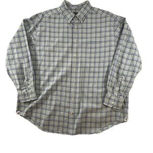 Men's Cremieux Long-Sleeve Button Down Blue and Green Plaid Shirt Size 2XB